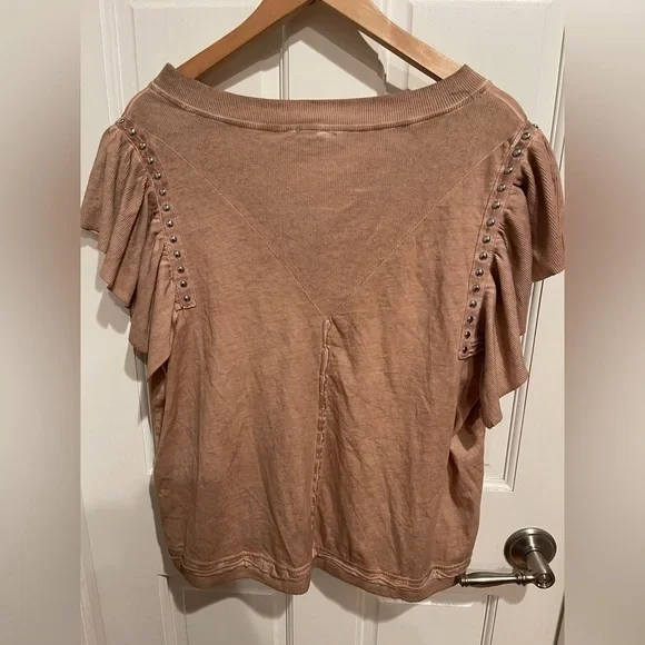 POL Anthropology Beige Ruffle Sleeve Blouse L - Picture 6 of 6